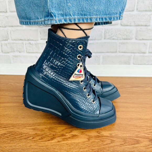 ⭐Chuck 70 De Luxe Wedge Platform Leather Sneakers Sz 6 Womens Shoes Blue A10037C - Picture 3 of 12